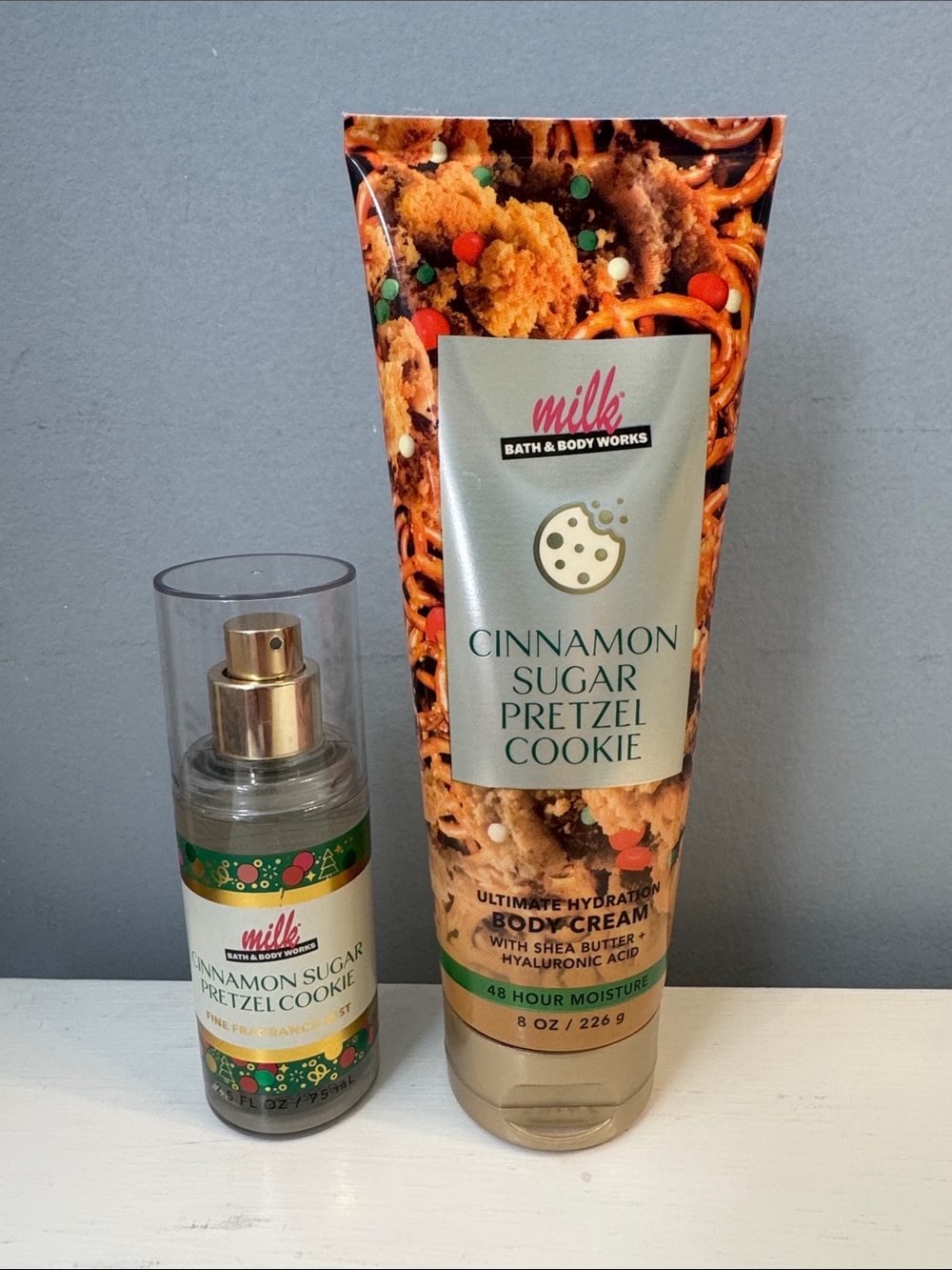 Bath & Body Works Cinnamon Sugar Pretzel Cookie travel spray & body cream BUNDLE